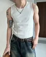 Round Neck Plain Ribbed Panel Tank Top