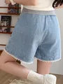 Maternity Low Rise Lace Trim Denim Wide Leg Shorts