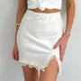 High Waist Plain Lace-Trim Slit Mini Pencil Skirt