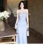 Spaghetti Strap Plain Ruched Maxi Bodycon Dress