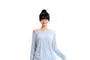 Long-Sleeve Off-Shoulder Plain Sheer T-Shirt