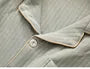Pajama Set: Long-Sleeve Collared Contrast Trim Shirt + Elastic Waist Straight Leg Pants