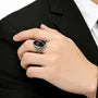Oval Faux Gemstone Embossed Alloy Ring