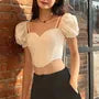 Short-Sleeve Sweetheart Neckline Plan Crop Corset Top