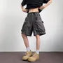 Mid Rise Plain Wide Leg Cargo Shorts