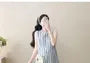 Maternity Sleeveless Round Neck Striped Button Midi A-Line Dress / Drawstring Waist Plain Lace Wide Leg Pants