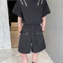 Drawstring Waist Plain Studded Shorts