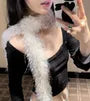 Plain / Leopard Print Faux Fur Narrow Scarf