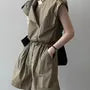 Short-Sleeve Plain Drawstring Romper