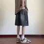 Drawstring Waist Washed Denim Shorts