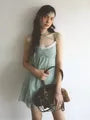 Spaghetti Strap Halter Beaded Panel Lace Mini A-Line Dress