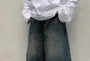 High Rise Washed Loose Fit Wide Leg Denim Jorts