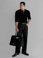 Long-Sleeve Plain Knit Polo Shirt