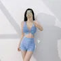 Set: V-Neck Plain Cutout Bikini Top + Swim Shorts