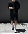 Short-Sleeve Round Neck Plain T-Shirt / Drawstring Waist Shorts