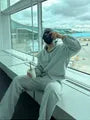 Plain Zip-Up Hoodie / Elastic Waist Loose Fit Sweatpants