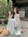 Sleeveless V-Neck Plain Maxi A-Line Dress / Spaghetti Strap Midi A-Line Dress