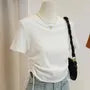 Short-Sleeve Crew Neck Plain Lace Up T-Shirt