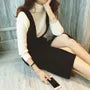 V-Neck Plain Slit Midi Sheath Overall Dress