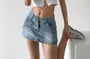 Low-Rise Denim Mini Pencil Skirt