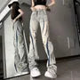 Mid Rise Distressed Washed Straight Leg Jeans