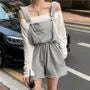 Long-Sleeve Boatneck Top / Drawcord-Waist Romper
