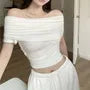Off Shoulder Short Sleeve Plain Cropped Top