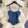 Set: Denim Corset Top + High Waist Bootcut Jeans