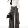 Mid Rise Plain Asymmetrical Wide Leg Dress Pants