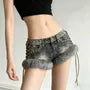 Low Rise Studded Denim Hot Pants