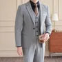 Set: Lapel Collar Plain Button Up Blazer + V-Neck Button Up Vest + Mid Rise Straight Leg Dress Pants