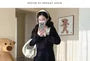 Maternity Long-Sleeve Mock Neck Two Tone Midi A-Line Dress