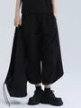 Elastic Waist Plain Cropped Wide Leg Pants