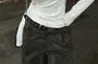 Long-Sleeve Off Shoulder Plain Ruched Tee / Mid Rise Camouflage Baggy Pants / Faux Leather Belt / Set