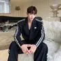 Set: Lapel Collar Striped Button Blazer + Mid Rise Wide Leg Pants