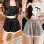 Elastic Waist Plain Lace Trim Shorts