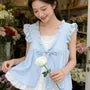 Sleeveless Ruffle Mock Two-Piece Blouse