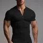 Short-Sleeve Plain Ribbed Henley T-Shirt