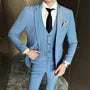 Set: Lapel Collar Plain Single Button Blazer + Mid Rise Plain Dress Pants + V-Neck Plain Single Breasted Vest