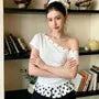 Short Sleeve Cold Shoulder Polka Dot Paneled Slim-Fit T-Shirt