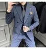 Set: Peak Lapel Striped Double-Breasted Blazer + Mid Rise Cropped Tapered Dress Pants