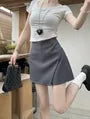High Waist Plain Asymmetrical Mini A-Line Skort