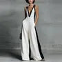 Sleeveless Deep Plunge Two Tone Wide Leg Jumpsuit