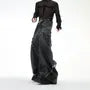 Mid Rise Washed Fray Panel Wide Leg Cargo Jeans
