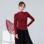 Long-Sleeve Mock Neck Plain Sheer Panel Dance Top