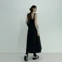 Sleeveless Square Neck Plain Bow Accent Midi A-Line Dress