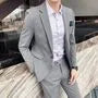 Set: Plain Single-Button Blazer + Vest + Straight Leg Dress Pants