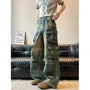 High Waist Washed Wide Leg Cargo Jeans
