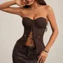 Plain Buckled Lace-Up Slit Bustier Tube Top