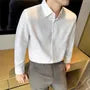 Long-Sleeve Button-Up Plain Shirt / Stand Collar Shirt